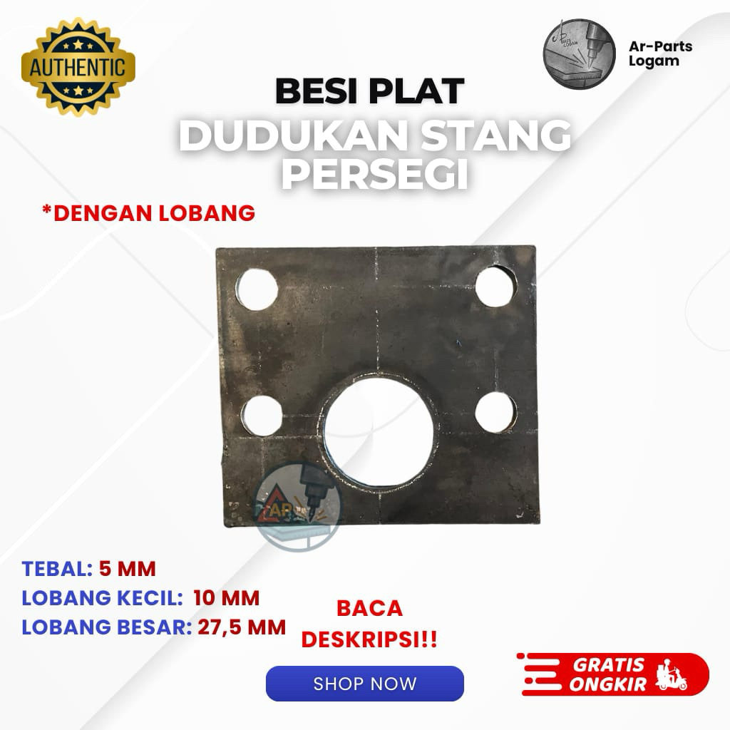 Besi Plat Dudukan Stang Persegi Tebal 5mm – Dengan Lubang 10mm & 27.5mm