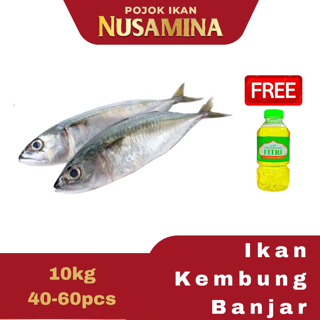 

Nusamina Ikan Kembung Banjar Bersih Segar Frozen [6-8 pcs] 1kg GRATIS MINYAK GORENG