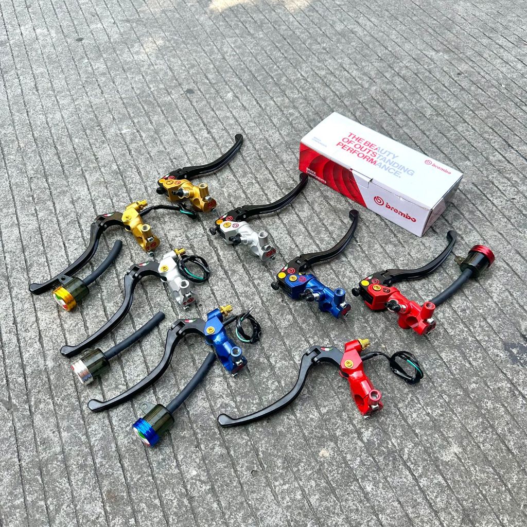 HANDLE BREMBO MASTER REM IZUMI TABUNG KANAN TUTUP CNC + KIRI BISA LIPAT untuk Semua motor 1 tabung b