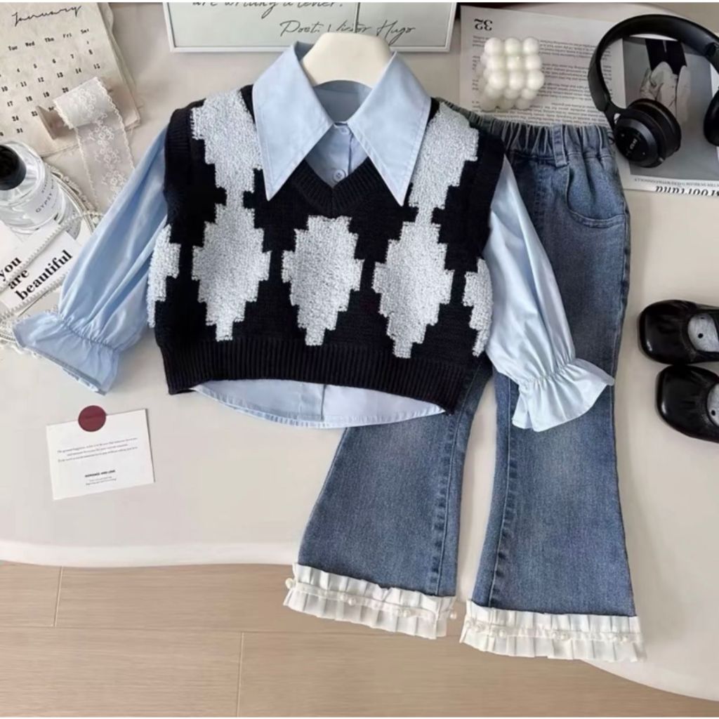 Outfit Anak 3in1 Rompi Rajut Lucu & Stylish | Baju Anak 1-5 Tahun Laki/Perempuan  Setelan Rompi Raju