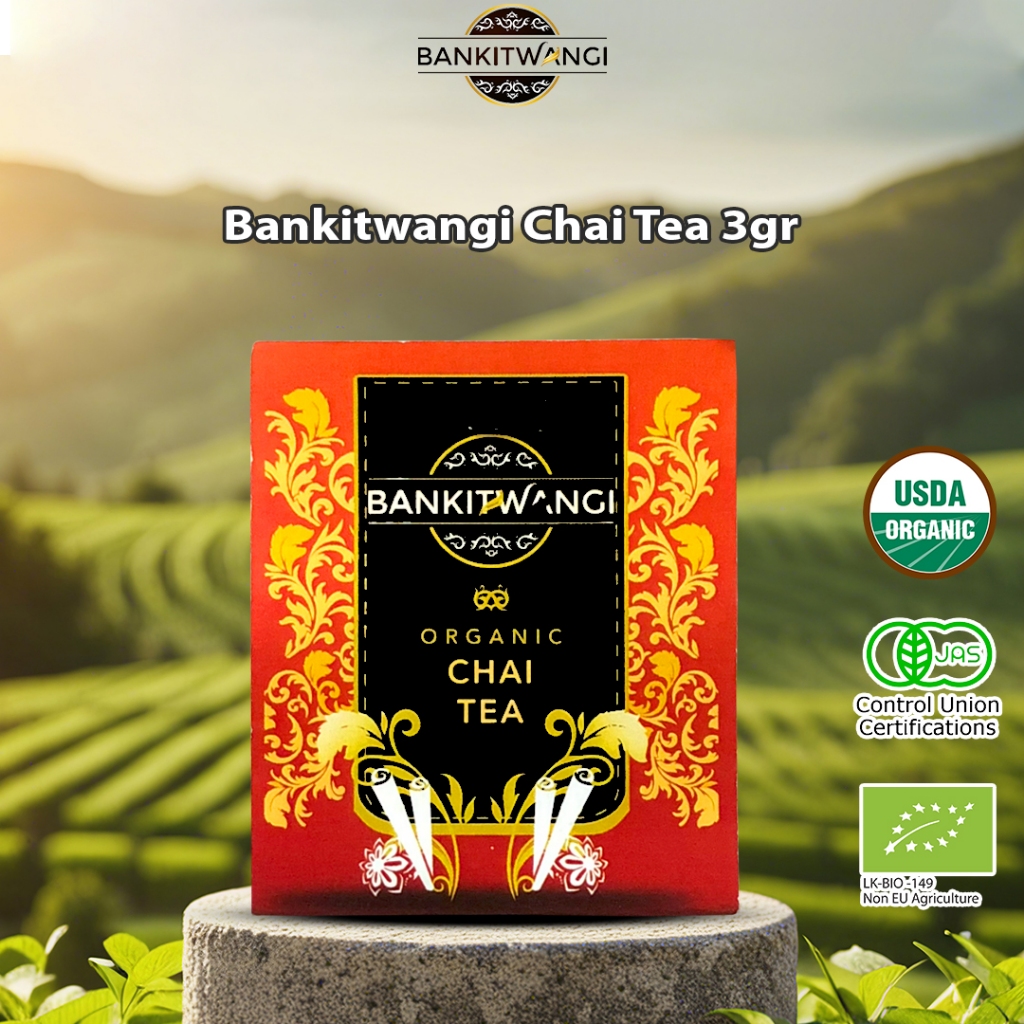 

Bankitwangi Organic Chai Tea Sachet 3gr - Teh Hitam, Jahe, Cengkeh & Kayu Manis Organik Kemasan Sachet