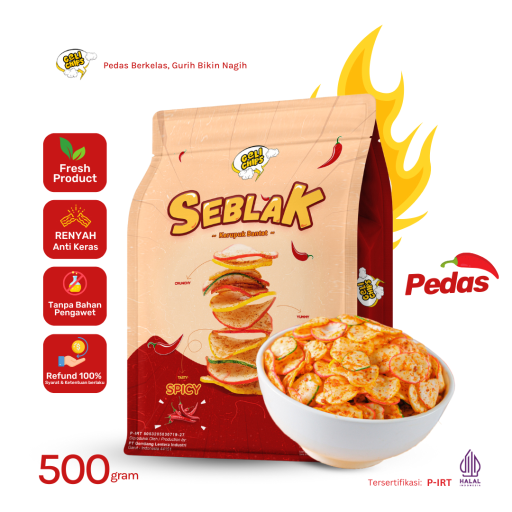 

GELICHIPS - 500gr Seblak Bulat Spicy (Pedas) Renyah Gurih Camilan