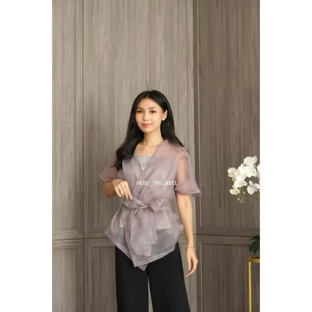 Preloved kondangan pesta organza mirabel top grey