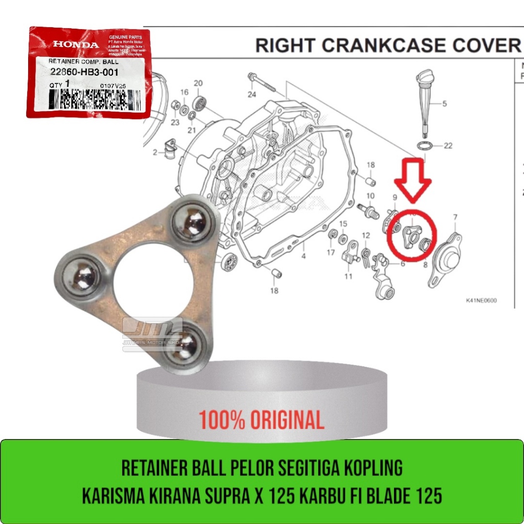 Retainer ball pelor segitiga kopling karisma kirana supra x 125 karbu fi blade 125 22860-HB3-001