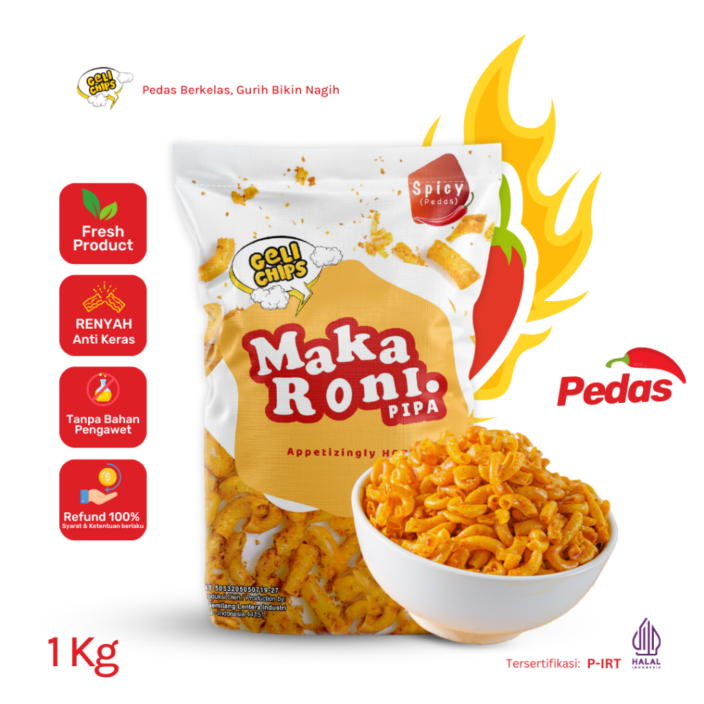 

GELICHIPS - 1 KG MAKARONI SPICY (PEDAS) RENYAH GURIH