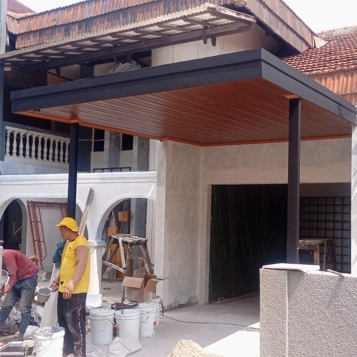 kanopi besi hollow dan atap spandek pasir plafon pvc