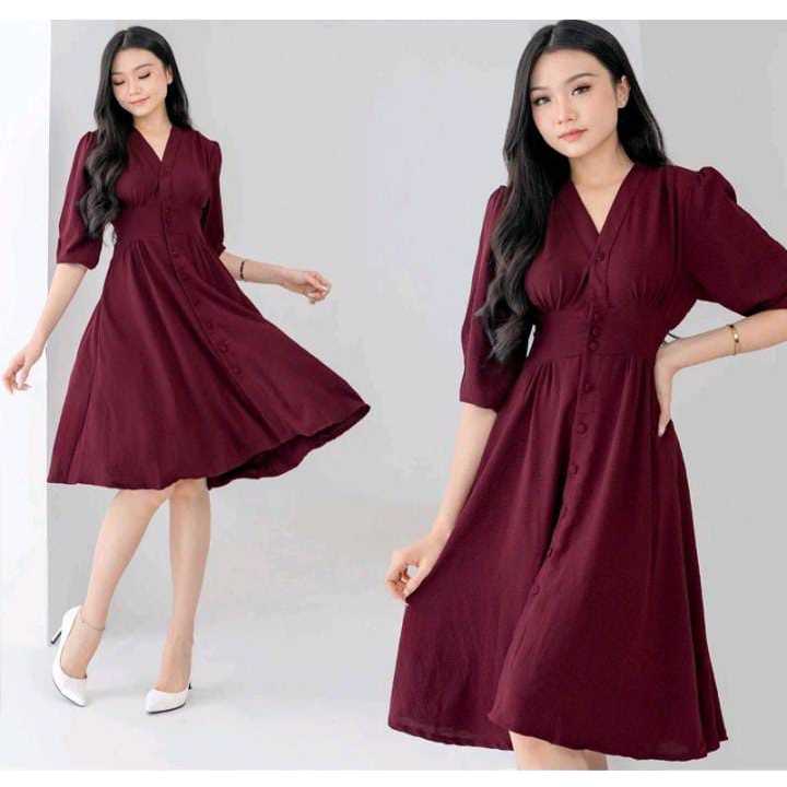 Dress Crinkle Midi Busui Fredly Premium Korean Style Casual
