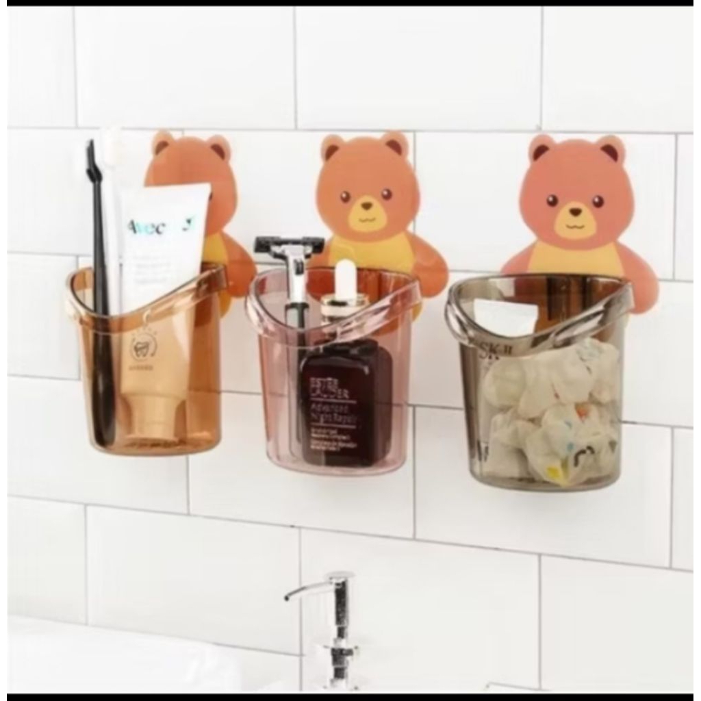 Gantungan Tempat Sikat Gigi Odol GambarBeruang Tempel Dinding / Rak Kamar Mandi Tempel