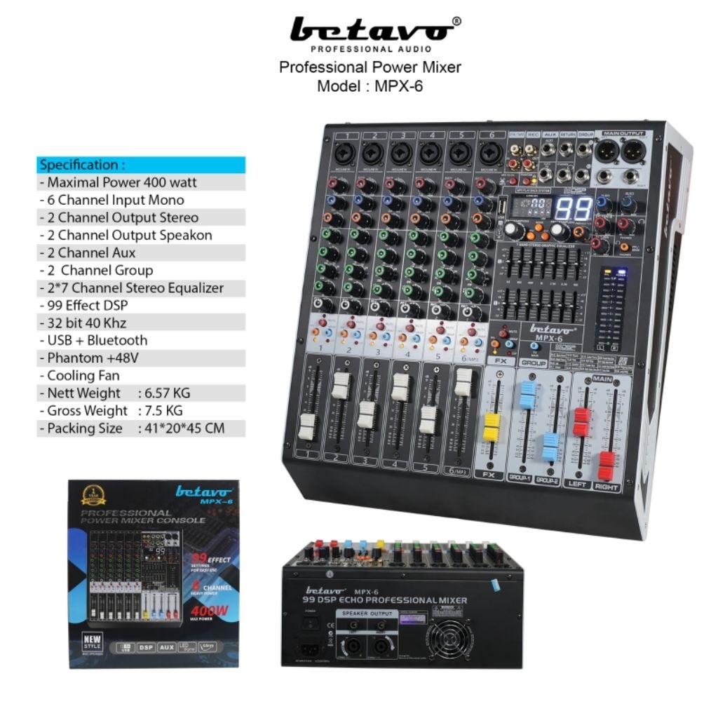 POWER MIXER BETAVO MPX-6 PROFESIONAL POWER MIXER 6 CHANNEL USB + BLUETOOTH MPX 6