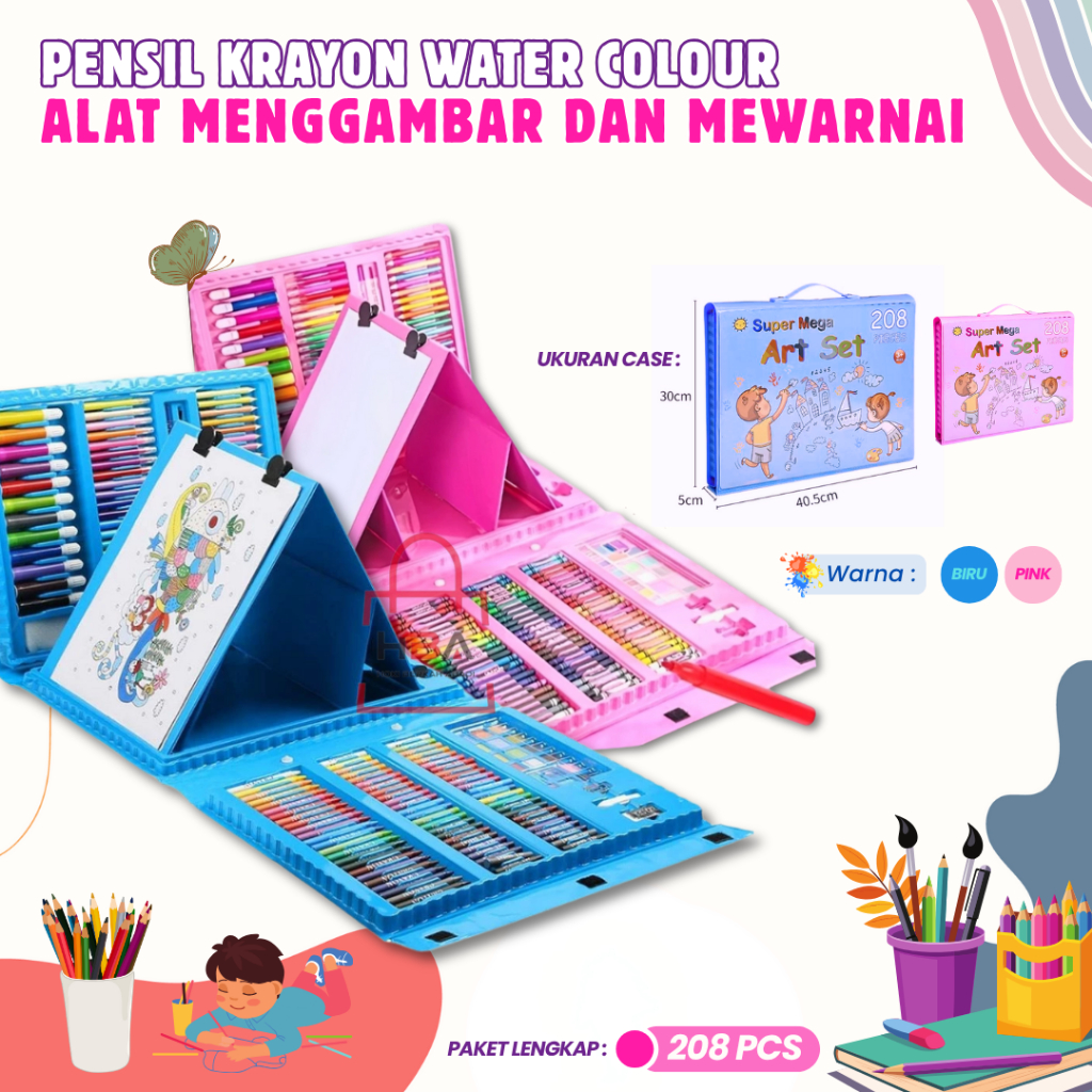 

Pensil Warna CRAYON SET ISI 208PCS Peralatan Sekolah Anak Alat Sekolah Menggambar Lukis ART PAINTING Buku Gambar Mewarnai Murah