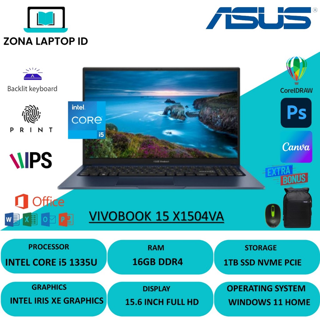 Laptop Asus Vivobook 15 X1504VA Intel Core i5 RAM 16GB 2TB SSD 15.6 FHD IPS Windows 11 BARU