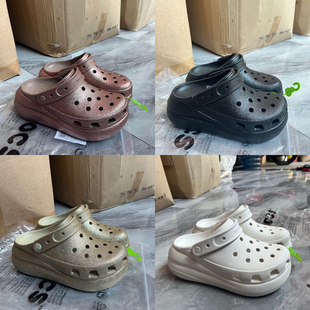 OK Crocs Classic Crush Clog glitter / Sandal wanita Crocs Crush Clog glitter /Crocs Crush Clog