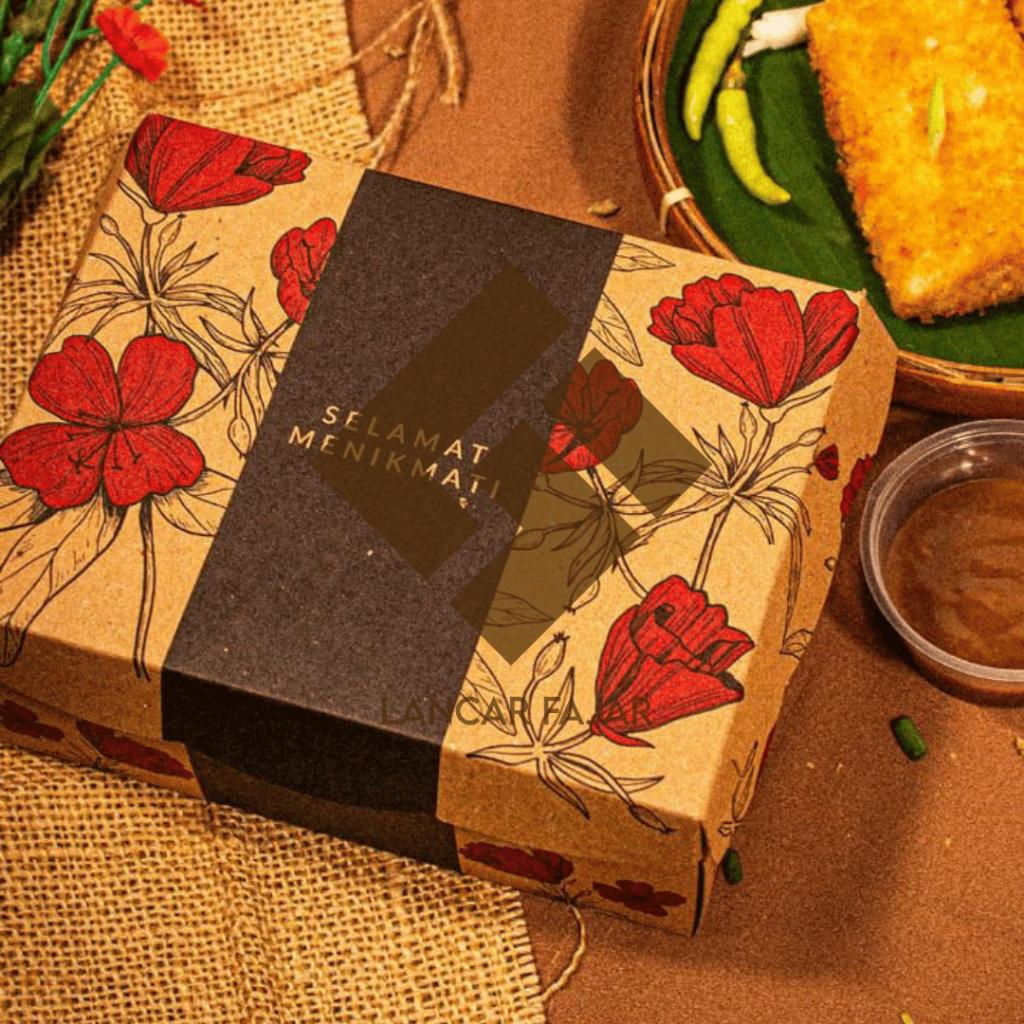 [100 Pcs] Dus R5 / R8 / R10K Kraft Motif Bunga Merah L Dus Hajatan L Dus R8 350 Gsm