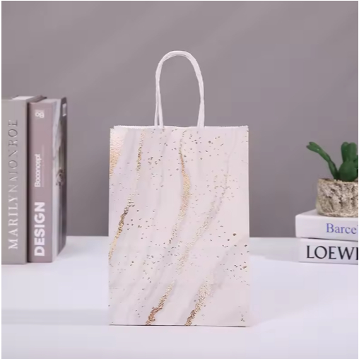 

5 pcs Marble Design Kraft Paper Gift Bag with Handle Birthday Party Packaging Bags Wedding Gifts for Guest Eid Ramadan Supplies
