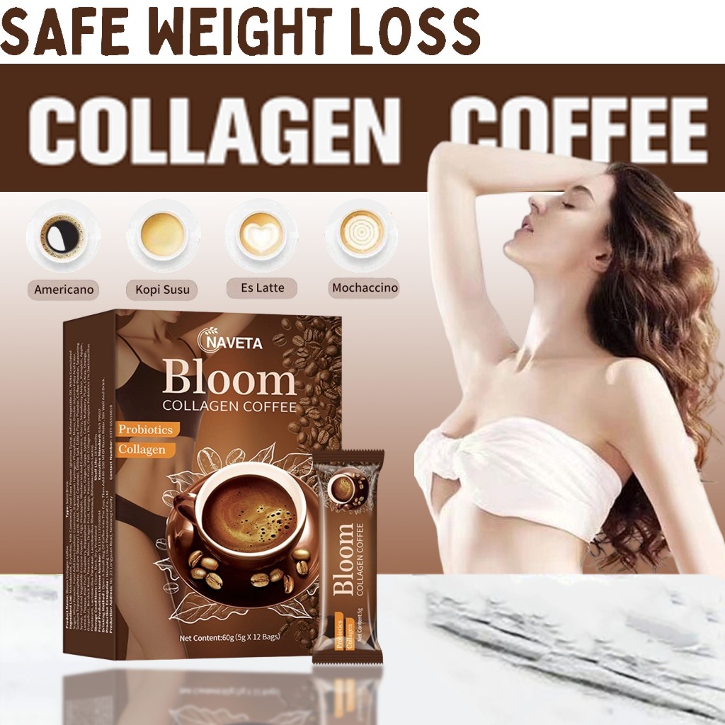 

[ ISI 12 SACHET ] 60gr Bloom Collagen Coffee Instant coffee Original 100% Robusta Collagen Drink Glutathione Slim Detox | Kopi Sanger | Kopi Ulee Kareng | Kopi Sachet