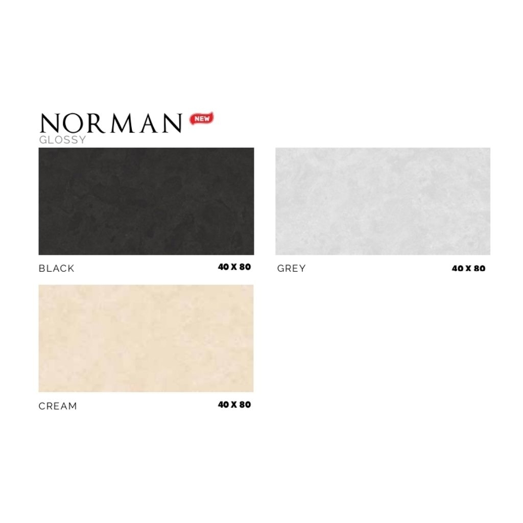 KERAMIK MEREK PLATINUM TYPE NORMAN BLACK NORMAN CREAM NORMAN GREY UKURAN 40X80 GLOSSY