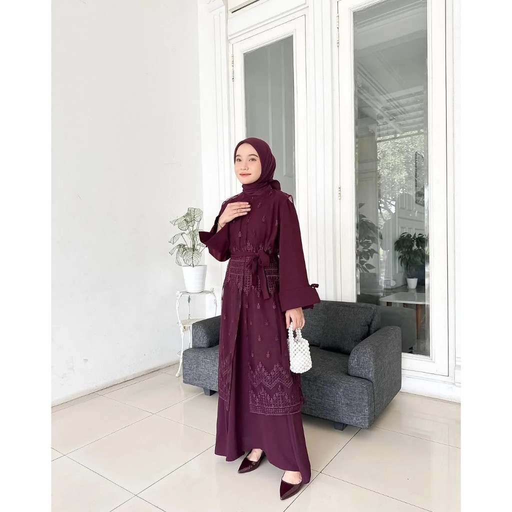 ALEXA gamis abaya brokat 2025/set outer wanita kekinian 2025/Gamis dewasa terbaru 2025 lebaran viral