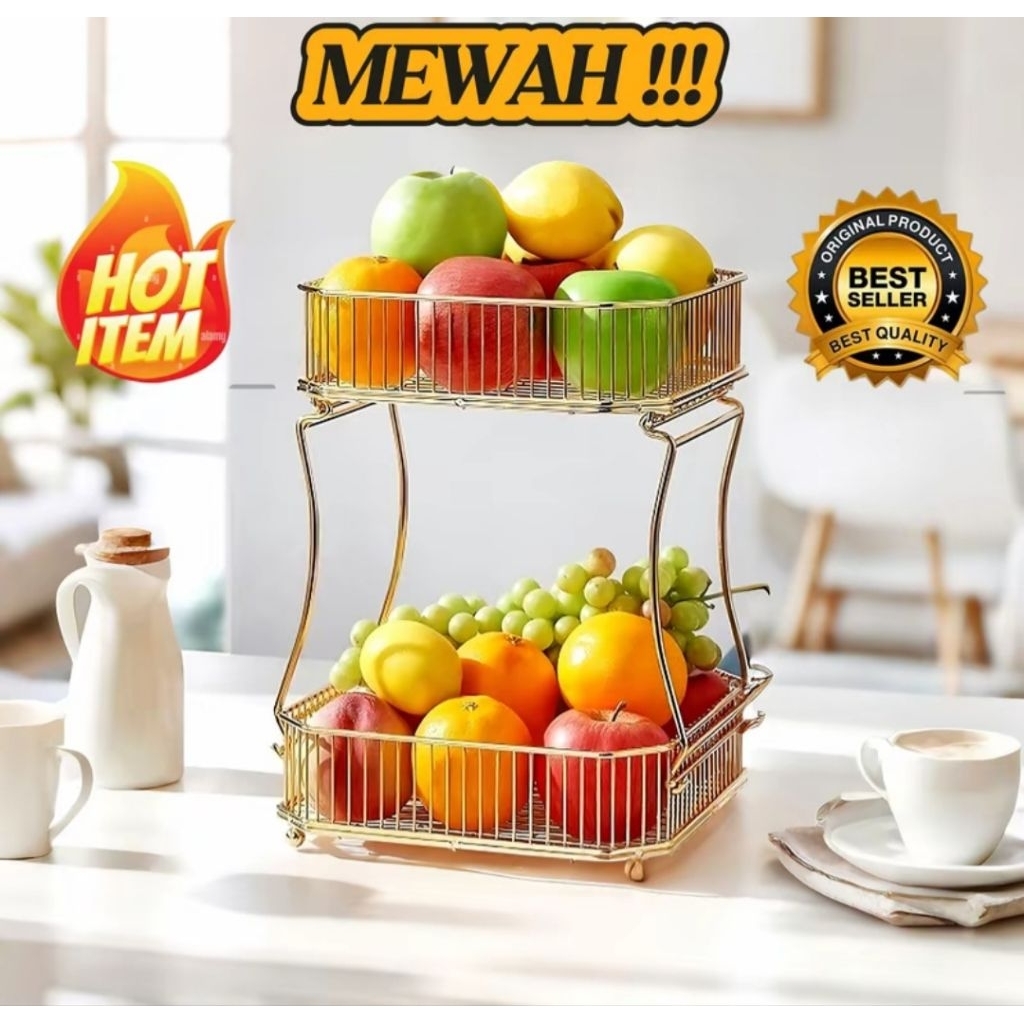 Rak buah gold , rak buah susun 2 tingkat , rak buah minimalis , rak buah emas , rak serbaguna