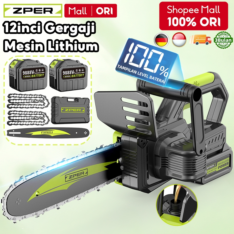 ZPER Cordless Chainsaw Gergaji Mesin Lithium Gergaji Kayu Super Tajam Rantai Listrik Portable ZP008