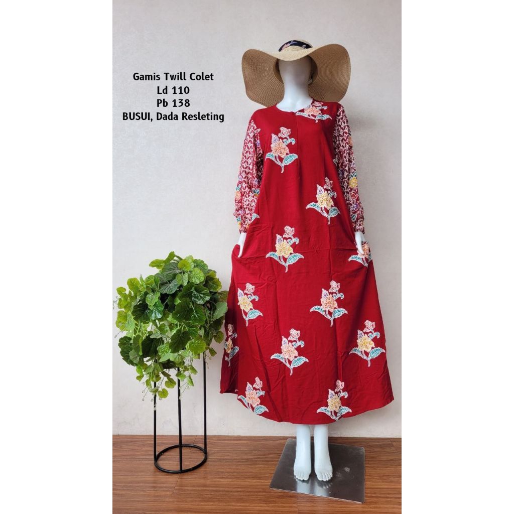 TWILL COLETAN Gamis Batik Cap Colet Ld 110 Pb 138 Resleting Depan Adem Tebal Nyaman Halus Busui Jumb