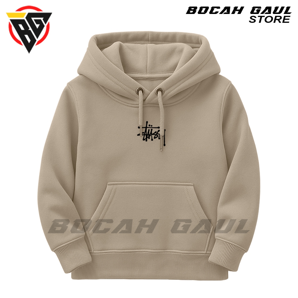 Sweater Hoodie Anak Laki-laki Perempuan 4-13 Tahun STUSSY Bahan Fleece Tebal Premium