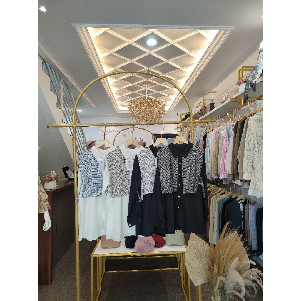 Kemeja Katun Rompi Motif Kotak-kotak Wanita