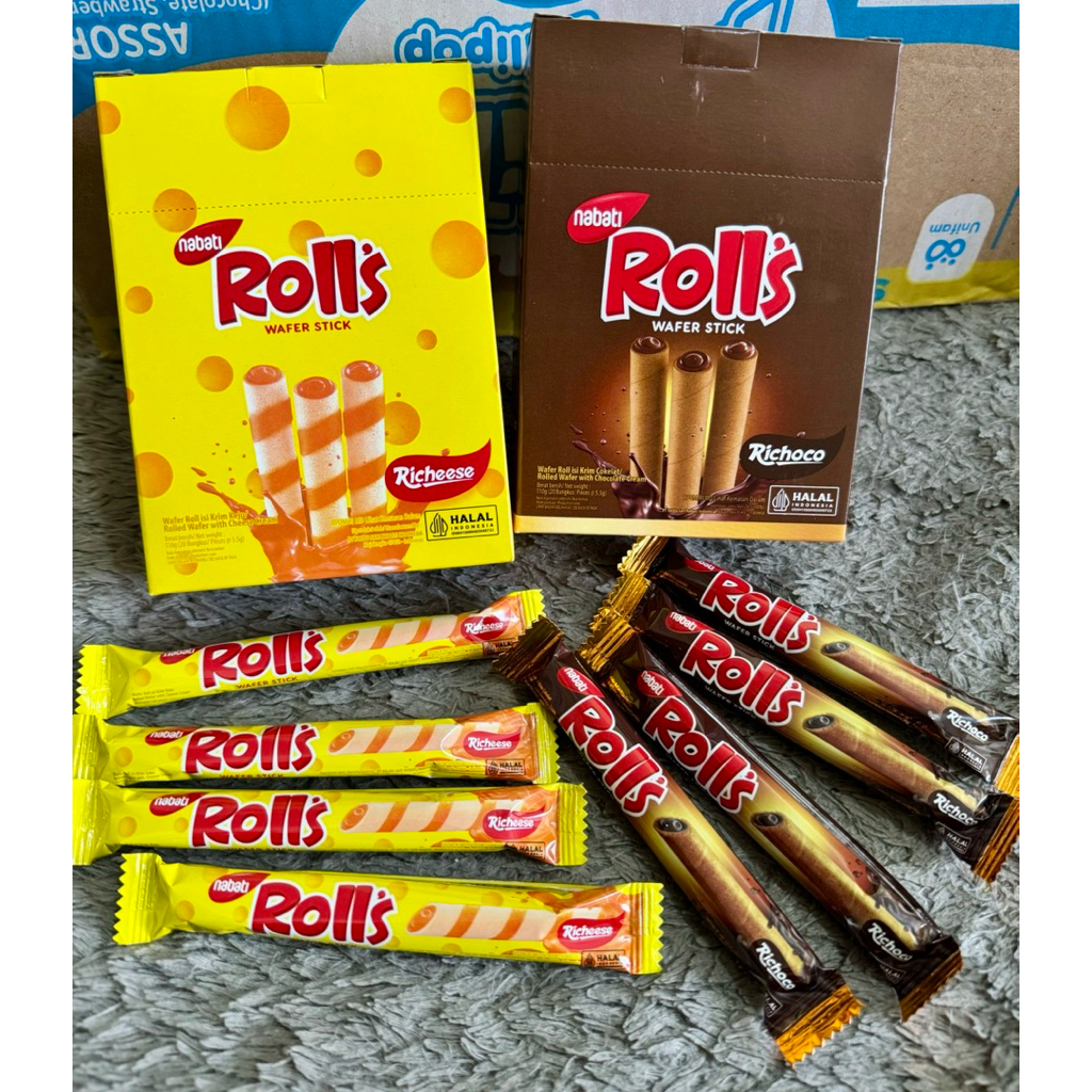 

Nabati roll's wafer stik richese & richoco box 110gr (5,5gr x 20 pcs) Ecer per box