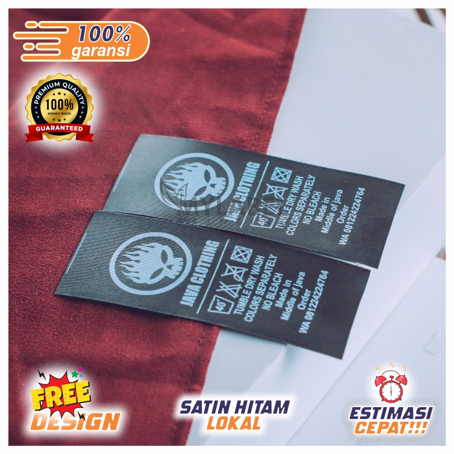 

100 PCS/label satin hitam IMPORT/satin hitam LOKAL/label baju/label custom/label hijab/labelpakaian/