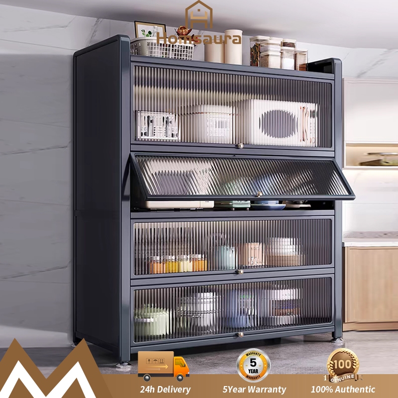 Homsaura Lemari Dapur / Rak Piring Minimalis / Full Besi Lemari / Lemari Piring Tertutup / Rak Dapur