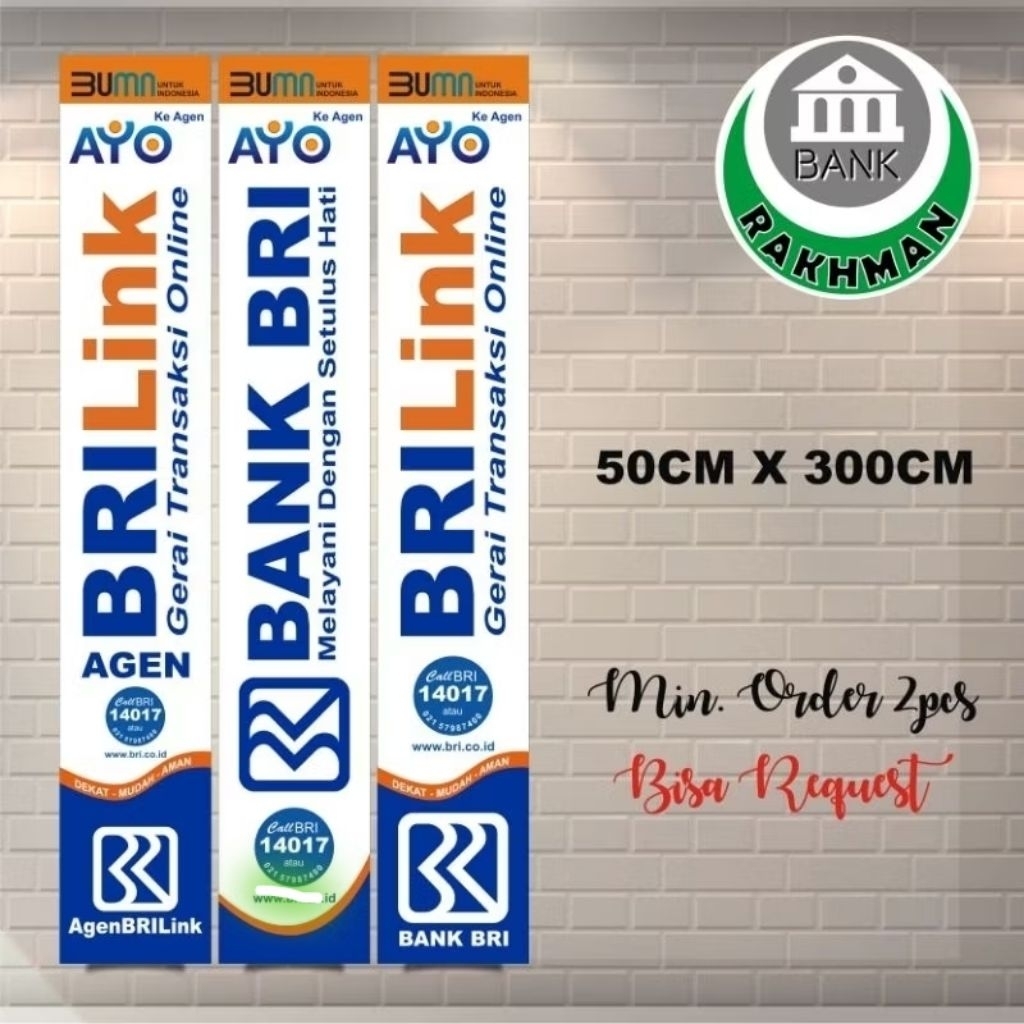 BENDERA UMBUL UMBUL CUSTOM BRI BRILINK UKURAN 50CM X 300CM