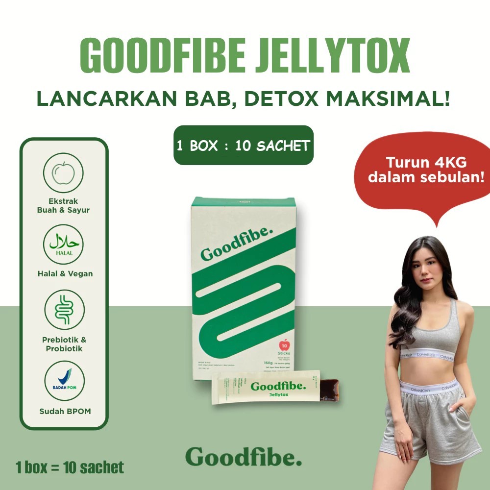 

1 BOX GOODFIBE JELLYTOX ISI 10 SACHET ORIGINAL - JELLY SIAP SAJI - FIBER JELLY PROBIOTIK - SUPLEMEN UNTUK DIET DAN DETOX - PENGONTROL NAPSU MAKAN - PENGHILANG LEMAK - PEMBAKAR LEMAK - PELANGSING TUBUH - JELLY FIBER BPOM DAN HALAL