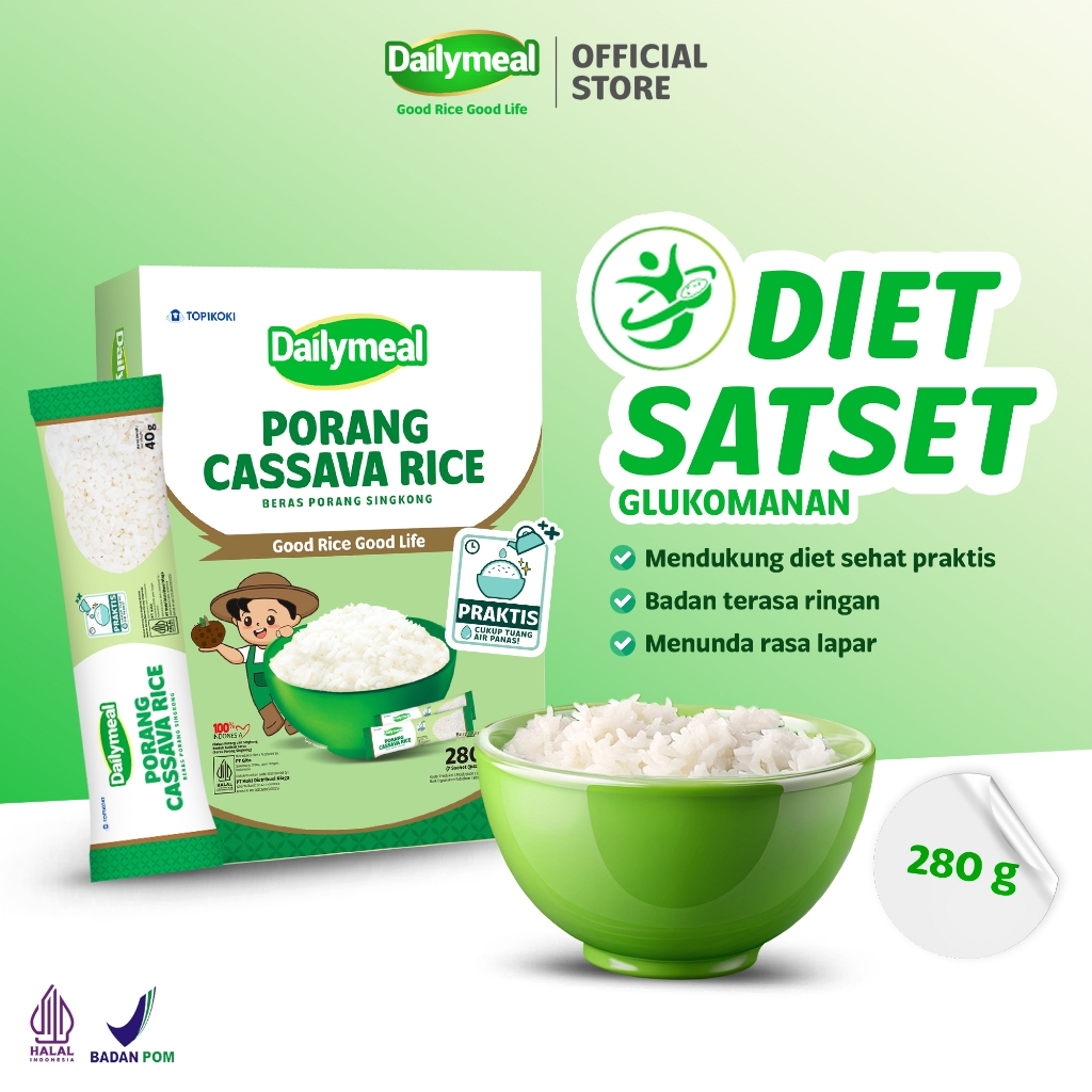 

Dailymeal - Porang Cassava Rice (Beras Porang) 280g – Alternatif Nasi Sehat, Kenyang Lebih Lama, Rendah Kalori