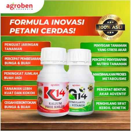 Pupuk Cair Promo Paket Lengkap G14 + K14 250ml | Penumbuh dan Pembesar Buah/Umbi - Agroben Indonesia