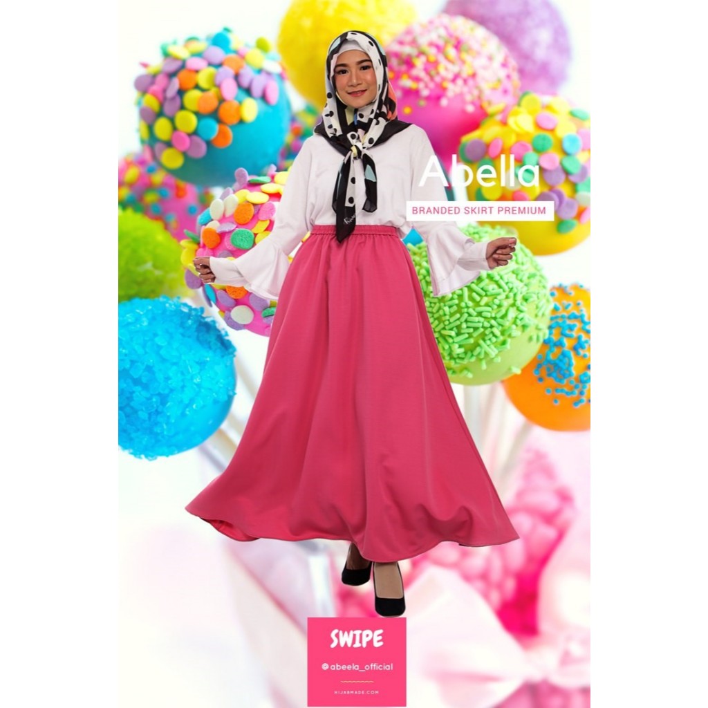 Rok Korean Style Wanita Model Panjang Motif Polos - Warna Ungu Pink Peach Fanta Tosca Muda - Abeela