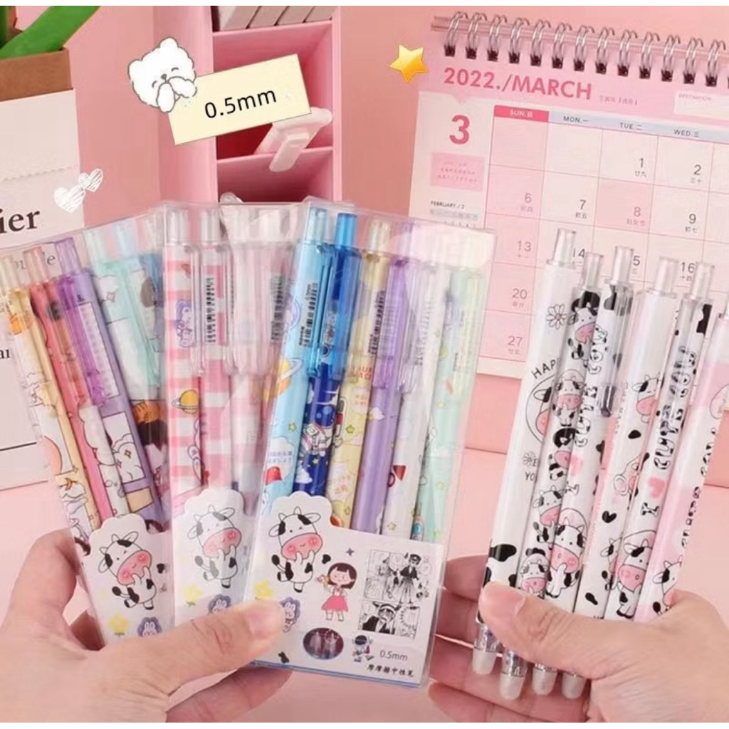

isi 6pcs Pulpen Set Karakter Lucu Pulpen Mekanik Bolpoin Gel