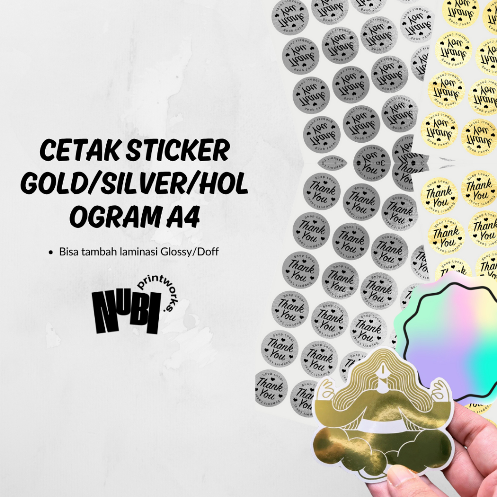 

Cetak Stiker Hologram, Gold, Silver Custom Desain - Free Cutting