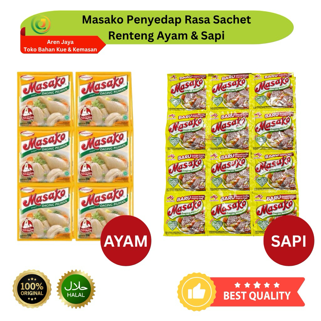 

Ajinomoto Masako Penyedap Rasa Daging Sapi Dan Ayam Bumbu Kaldu Renteng 12 Sachet Original