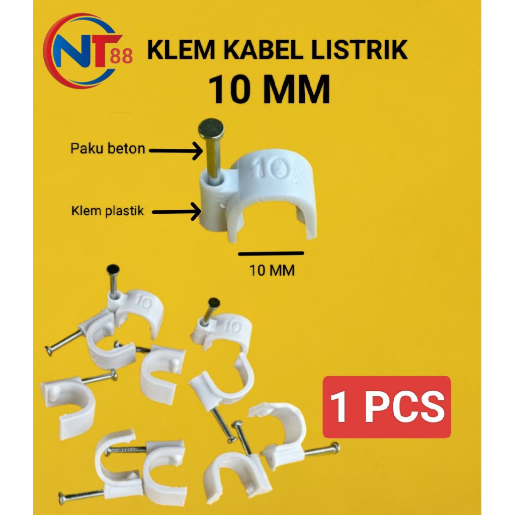 (1 Pcs) Klem Kabel Listrik 10 mm Klip Klem Kabel 10mm Klem Kabel Paku Beton 10mm Klem Kabel