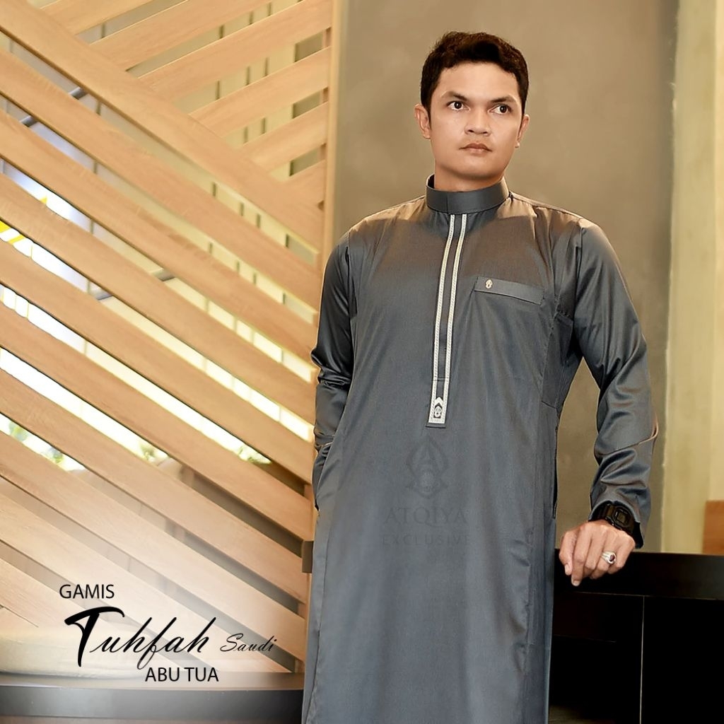 Gamis ATQIYA TUHFAH POLYESTER/ Gamis Laki" / Jubah Pria Dewasa/ Gamis Bordir