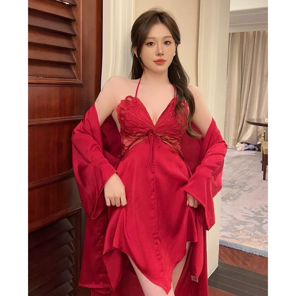 FELLY - One Set Kimono Lingerie 2 in 1 - Gaun Tidur Wanita - Baju Dinas Istri Satu Set - Dress Tidur