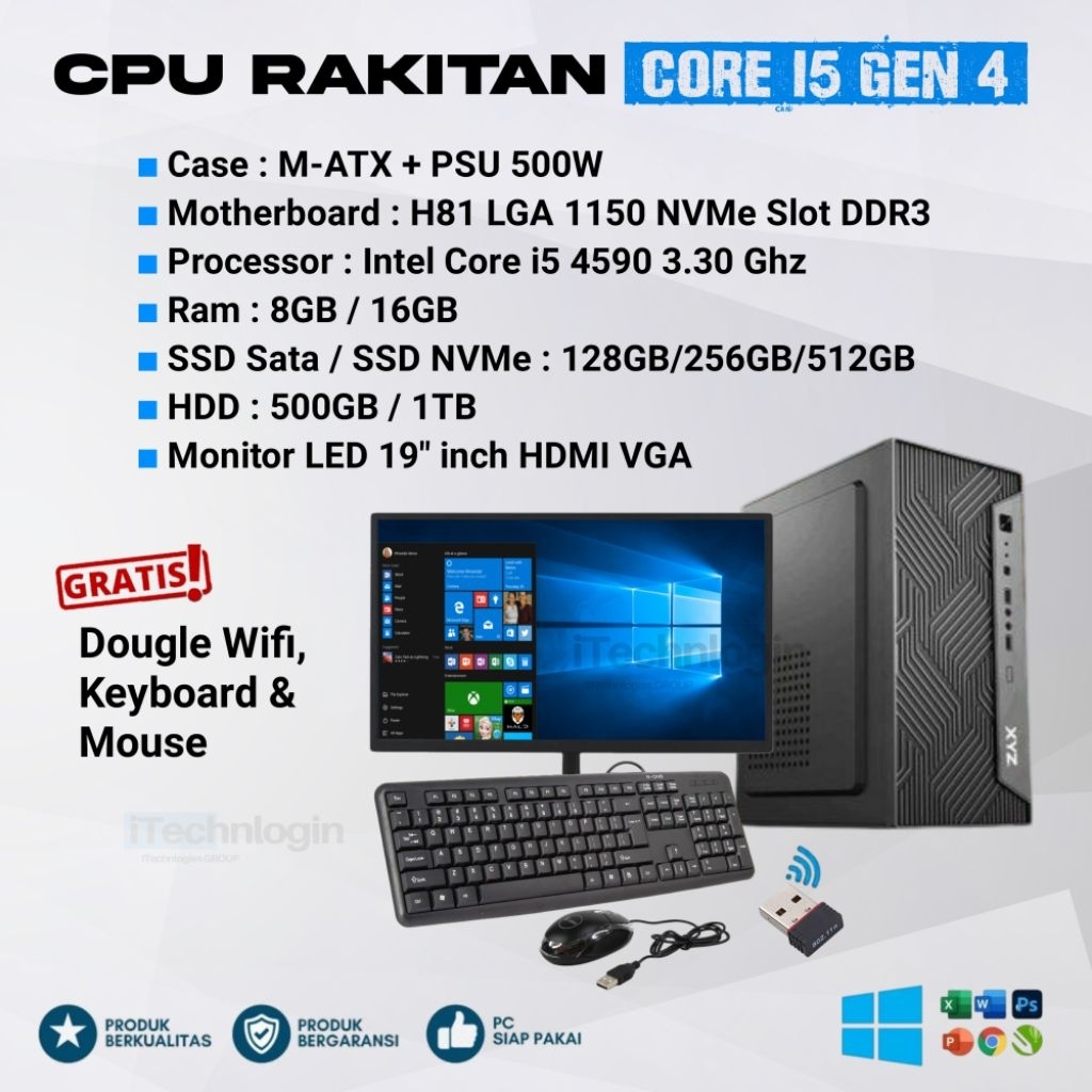 Baru/New PC Core i5 Fullset RAM 16 GB SSD HDD/Paket Komputer/CPU Kantor/Office/Admin/Sekolah Siap pa