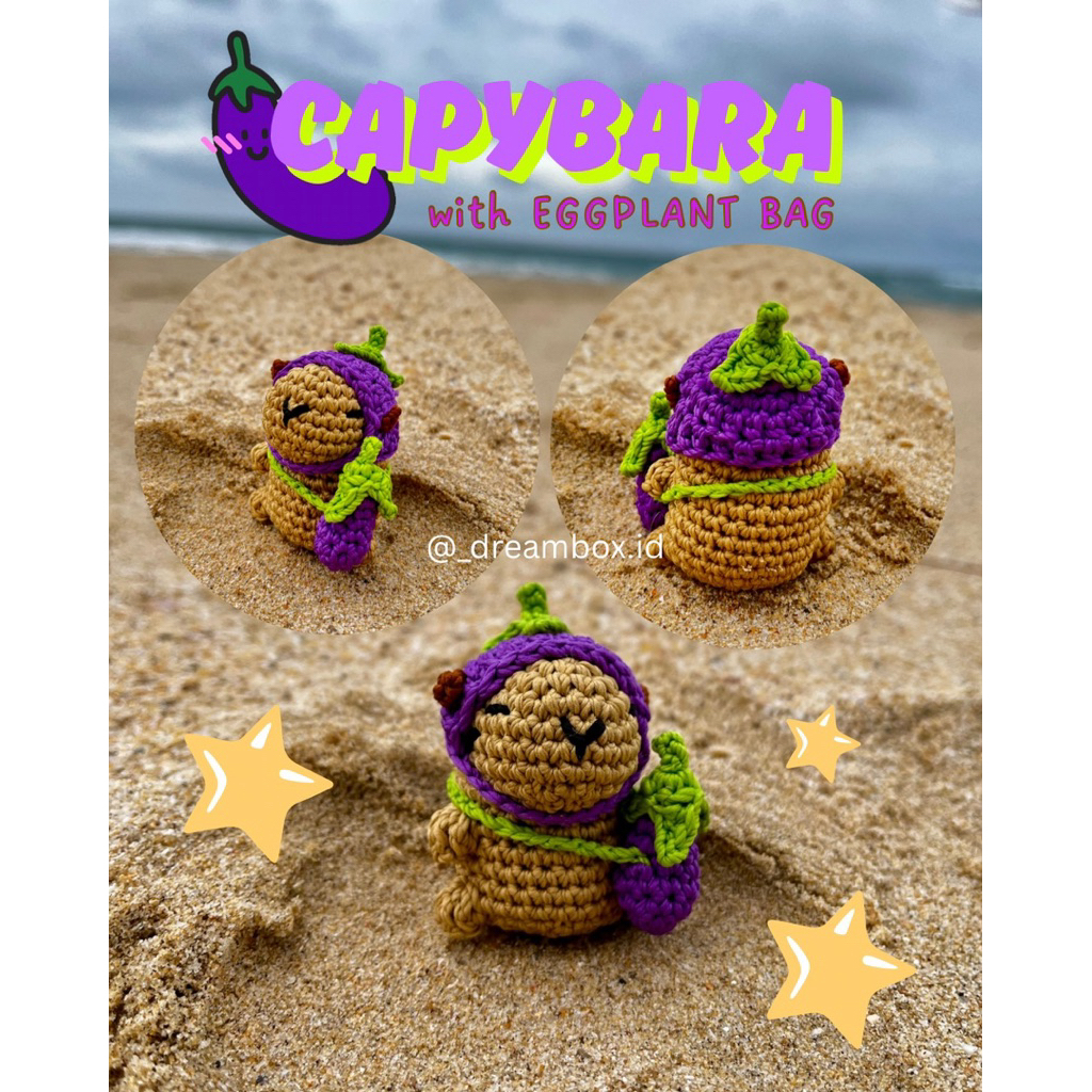Capybara with Eggplant Bag/Gantungan Kunci Capybara/Amigurumi Capybara Tas Terong/Boneka Capybara