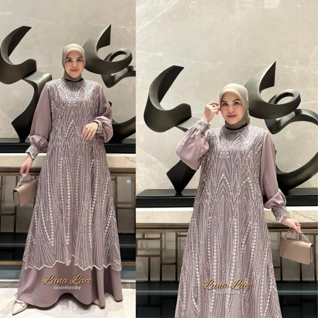 Gamis Brokat Mewah Luna Lace – Gamis Kondangan Elegan Terbaru 2025