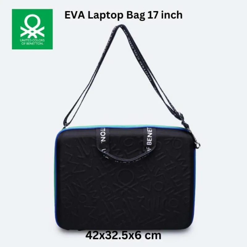 100% ORI - United Colors of Benetton EVA LAPTOP 17" BAG Tas Travel 17 Inci BLACK