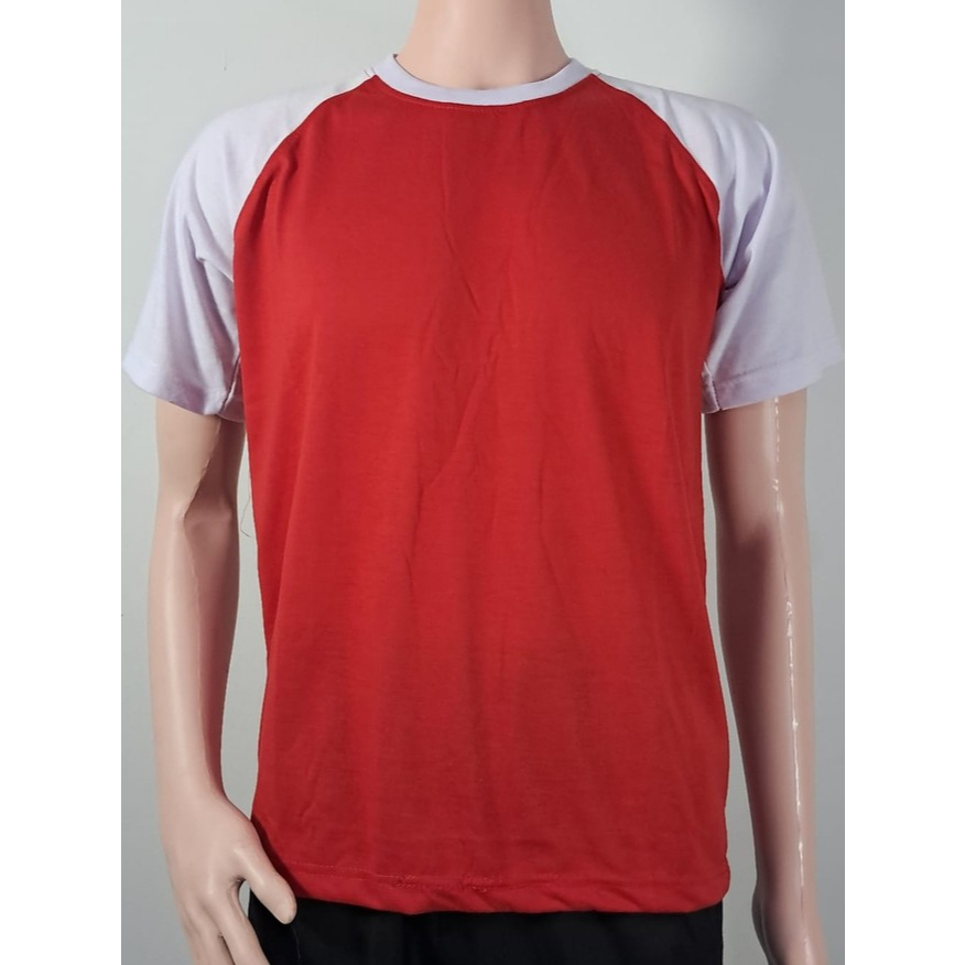 Kaos raglan panjang PUTIH lengan MERAH Polos Pria dan Wanita Unisex
