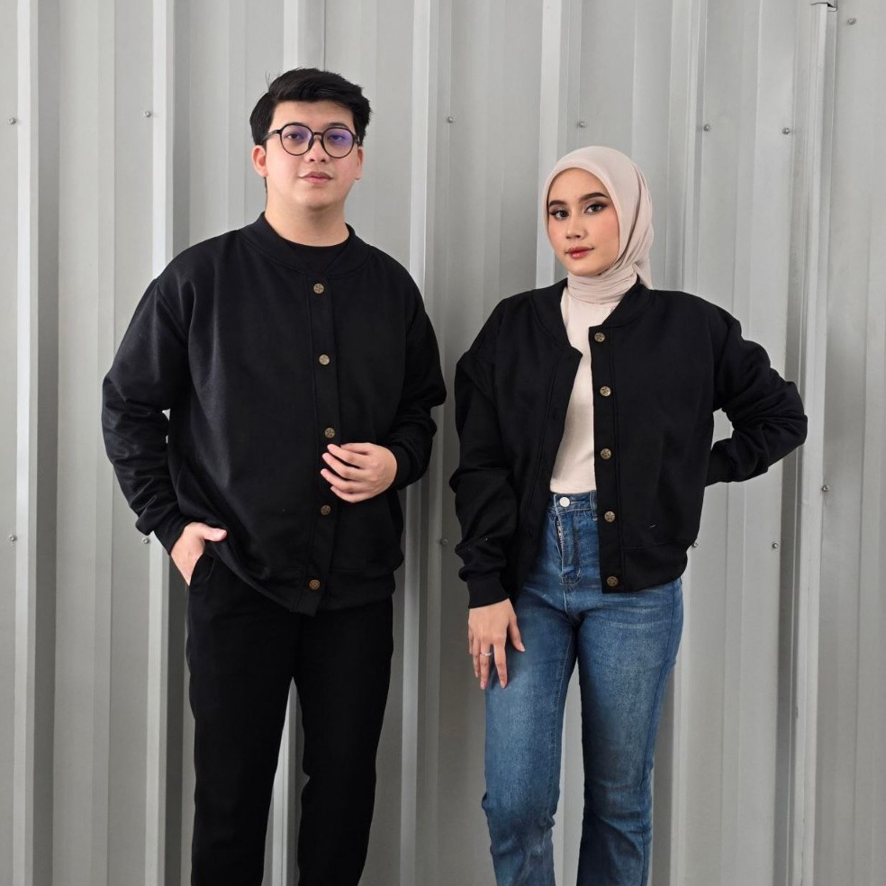 KODE V95G Isi 2 Pcs Jaket Sweater Couple Pasangan Varsity Polos Sweter Kapelan Terbaru Crewneck Keme