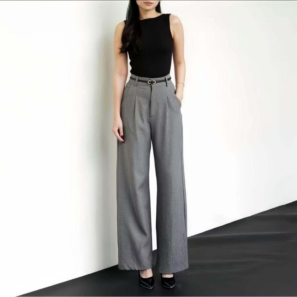 Viona Pants - Celana Loose Panjang Trouser Highwaist Pants Wanita - Celana Kulot Wanita Terlaris - A
