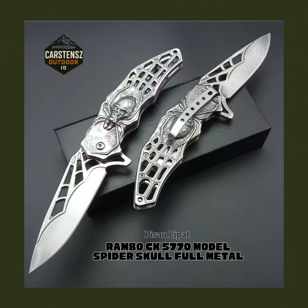 Pisau Lipat Rambo CK 5770 Model Spider Skull Full Metal
