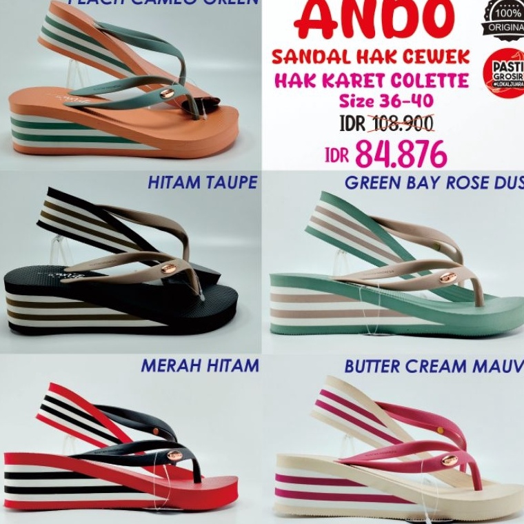 KODE V7G Ando Sandal Jepit Colette Nice Queen Dara Hak Karet Ukuran 364 Sandal Ando Hak Sandal Ando 
