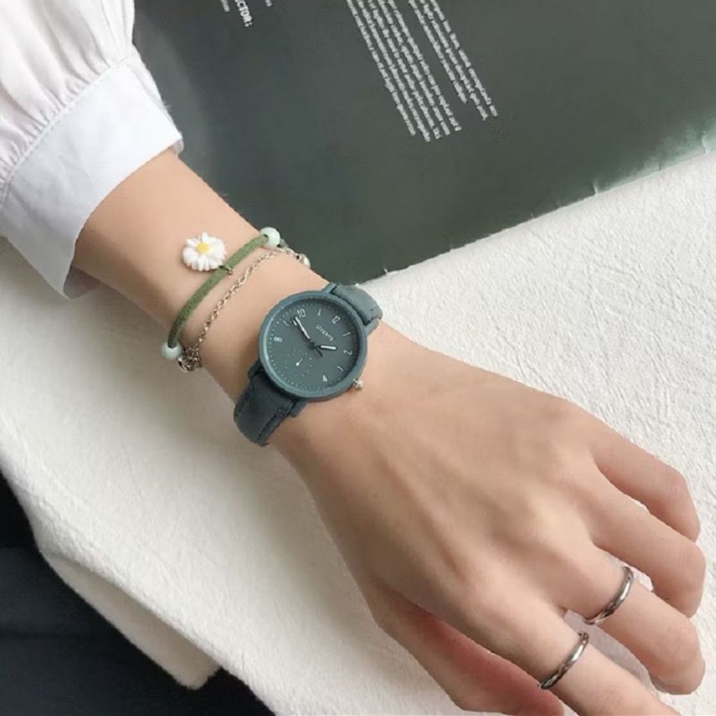 Jam Tangan Quartz Strap PU Analog Casual Gaya Retro Untuk Wanita Watch Fashion